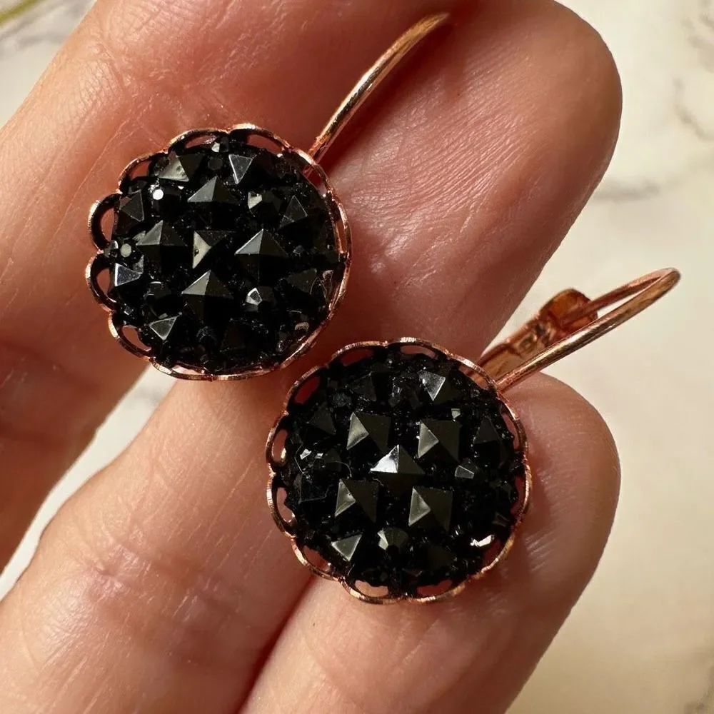 Black beaded rose gold earrings